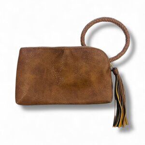 Western Brown Faux Leather Bangle Clutch with Tassel | Wristlet Purse
